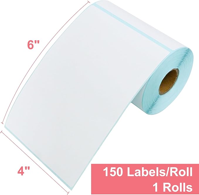 L LIKED 150 PCS 4"x6" Thermal Shipping Labels, White Perforated & Strong Adhesive Direct Thermal Labels (1 Roll), for Postage, Mailing & Shipping