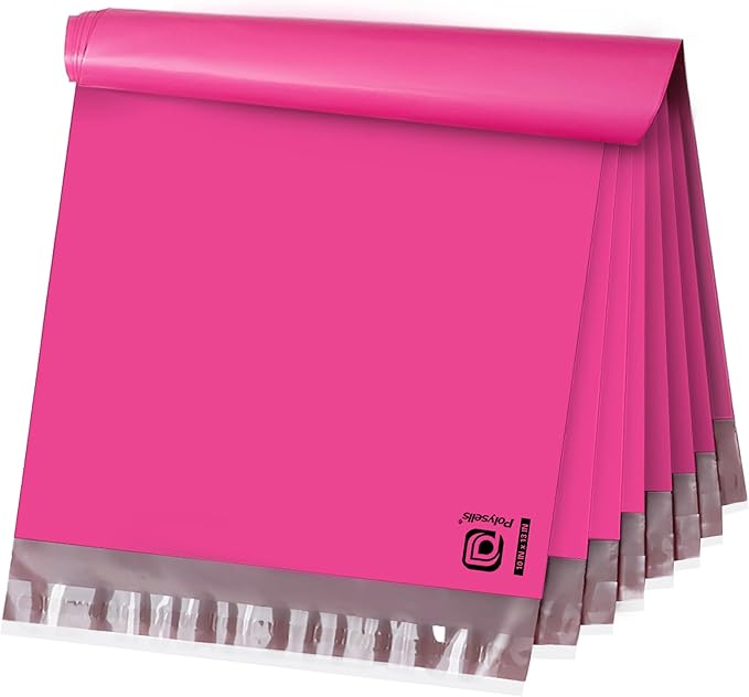 POLYSELLS 100 pcs 10x13 Inches Pink Poly Mailers Shipping Envelopes, Strong Adhesive Sealing, Waterproof, and Tear-resistant Postal Mailing Bags for Clothing, Books, and Accessories