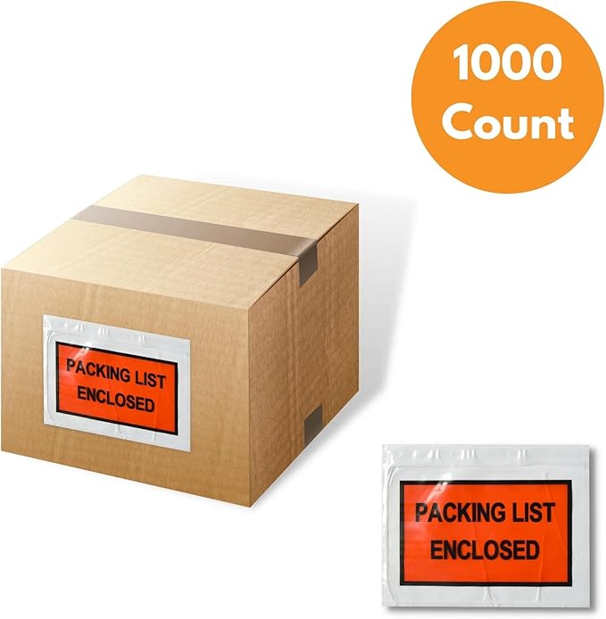 Packing List Enclosed Shipping Envelope 4.5"x5.5" Full Face Pouches Adhesive Bags Case of 1000
