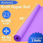 48" x 1200" (100 ft) Lilac Kraft Paper Roll (Value Pack of 2), 45 lbs Thickness, Made in USA Colored Kraft Paper for School, Bulletin Board - Odorless, Non-Toxic, Safe for Kids