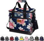 Iknoe Large Cooler Bag Collapsible 24 Can Insulated Bags Leakproof Lunch Cooler Tote with Multi-Pockets for Adult Insulated Thermal Bag for Beach, Picnic, Office Work(Flower)