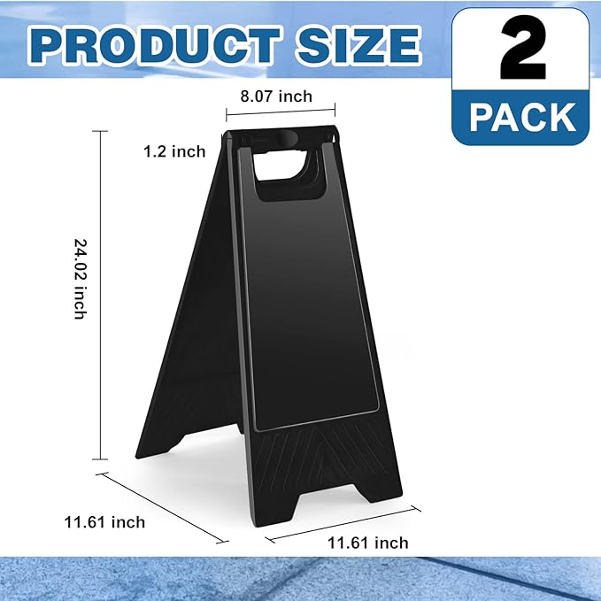 2 Pack 24 Inch Blank Floor Sign Black A-frame Foldable Caution Sign Stick/Write-On Double Sided Safety Warning for Pool Restaurant Restroom Office