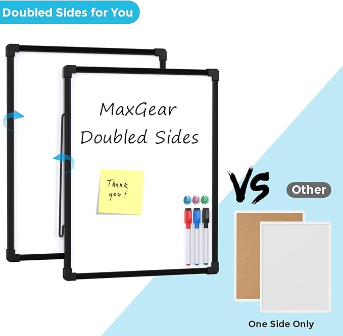 MaxGear Double-Sided Dry Erase Board, 14"x11" Mini Hanging Whiteboard, Small White Board with 3 Dry Erase Markers and 3 Magnets, Portable for Planning, Drawing, Memo, to Do List, Black Frame