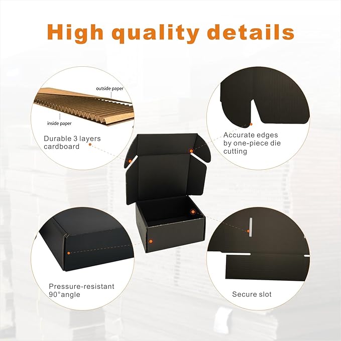 50 Pack 4x4x2'' Small Shipping Boxes, Corrugated Cardboard Mailers for Business, Black (CM442B)