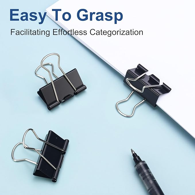 Medium Binder Clips 1.25 Inch (48 Pack) with Container,Binder Clips Medium Size, Big Paper Clips Clamps, Clips for Paperwork, for Office and Home Supplies School, Black