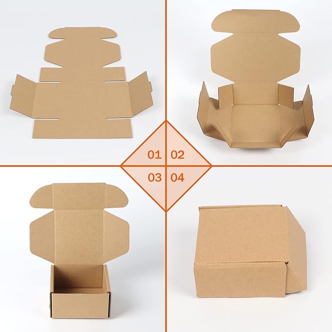 PHAREGE 4x4x2 inch Shipping Boxes Bulk 100 Pack Brown, Tab Lock Tuck Top Mailer Boxes for Packaging Small Business, Small Cardboard Gift Boxes for Wrapping Mailing Present