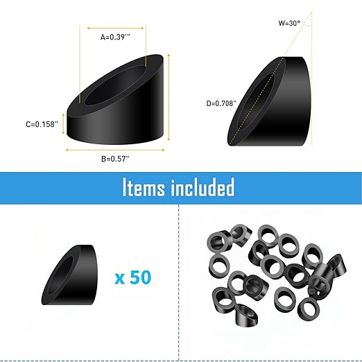 Helffer 50 Pack 3/8" ID Black Angle Beveled Washers for Cable Railing, Stainless Steel 30 Degree Washers for 1/8" 3/16" 5/32" Stair Deck Cable Railing Kits