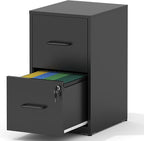 2 Drawer File Cabinet with Lock, Steel Vertical Filing Cabinets for Home Office, Small Metal Storage Cabinet for Hanging Letter Size Files Folders, Assembly Required(Black)