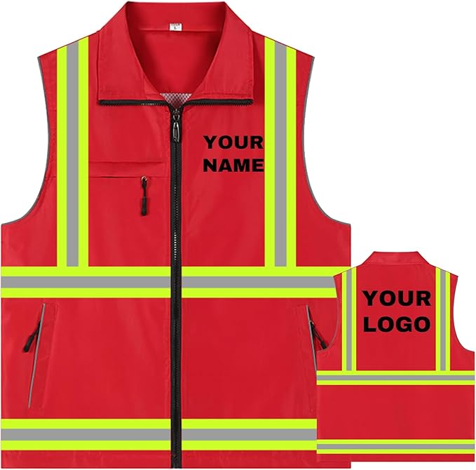 YOWESHOP Lightweight Zip-Up Safety Vest with Pockets for Outdoor Activities,Custom Logo Sleeveless Windbreaker