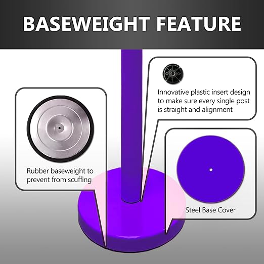 VIP Crowd Control Retractable Belt Queue Safety Stanchion Barrier Set, 36" Ht, 78" Belt + Wall Bracket (2 Purple Posts Purple Belt)