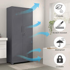 GREATMEET 72.8" H Utility Closet, Broom Closet Storage Cabinet with Adjustable Shelves and Pegboard, Utility Cabinet for Brooms and Mops, Grey