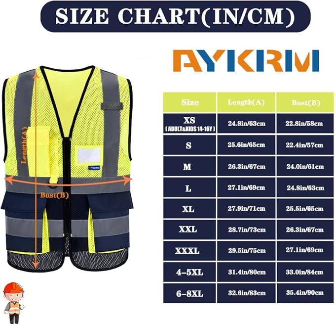 A-SAFETY High Visibility Safety Vest with 4 Reflective Strips 7 Pockets,Yellow&Navy Mesh X-Small