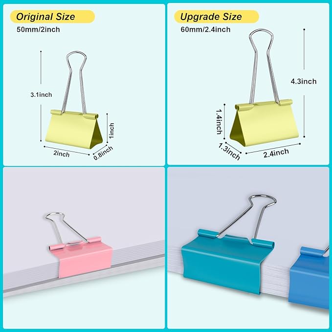 Ufmarine Colored Jumbo Binder Clips 2.4 inch, Extra Large Binder Clips for Office (8 Pcs)