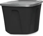 HOMZ Durable Molded Bin, Plastic Storage Container with Lid, 18 Gallon, Black/Gray - Stackable Organizer Totes and Boxes for Bedroom, Kitchen, and Garage Organization
