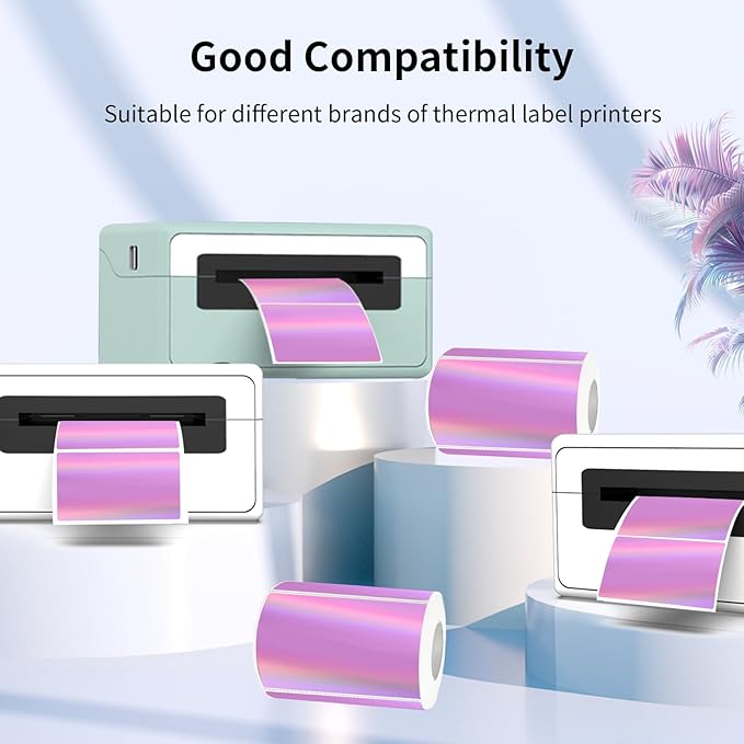 3x2 Inch Holographic Thermal Labels, Pink Thermal Sticker Labels, Rainbow Glitter Stickers for Price, Barcode, Mailing, Name, DIY Custom Logo Design, 200 Pcs/1 Roll