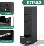 5 Drawer File Cabinet, Metal Vertical Filing Cabinets for Home Office, Steel Storage Cabinet for Hanging Legal/Letter Size Files, Assembly Required (Black)