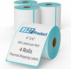 9527 Product 4" x 6" Direct Thermal Shipping Labels for Zebra 2844 ZP-450 ZP-500 ZP-505 Thermal Printers,Blank Direct Thermal Labels 4 Rolls 1800 Labels, 450 Labels/Roll 1" Core