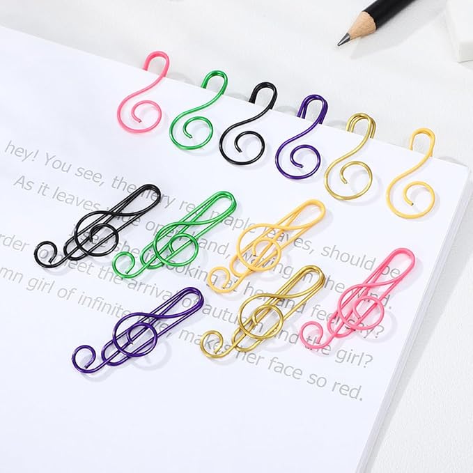 100pcs Metal Paper Clips Creative Music Note Shape Small Office Clips Colorful Document Fasteners Iron Material for School Home Stationery Organization
