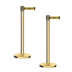 CCW Series RBB-100 - Set of 2 Stanchion Retractable Belt Barriers (7.5 Foot Belt, Yellow with"Authorized Access ONLY" Black Letters Belt with Polished Brass Post)