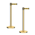 CCW Series RBB-100 - Set of 2 Stanchion Retractable Belt Barriers (9 Foot Belt, Yellow with"Authorized Access ONLY" Black Letters Belt with Polished Brass Post)