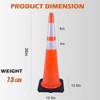 4 Pack 36 Inch Orange PVC Traffic Cones Black Base Stable Large Size, Highway Traffic Outdoor Construction Safety Warning Cones (4, Orange, 36 Inch)