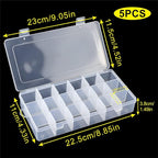 5 Pack 18 Compartment Organizer Box with Parkical Adjustable Dividers, 18 Grids Plastic Storage Container for Jewelry, Craft DIY, Bead Organizer, Sewing, Dip Powder, Hair Accessories