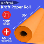 USA Made 36" x 1200" Orange Kraft Paper Roll, 45 lbs Thickness, American Quality Colored Kraft Paper for School, Bulletin Board - Odorless, Non-Toxic, Safe for Kids