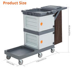 Commercial Janitorial Cart with 2 Cabinet - Black Housekeeping Caddy with Cover, Shelves, and Vinyl Bag