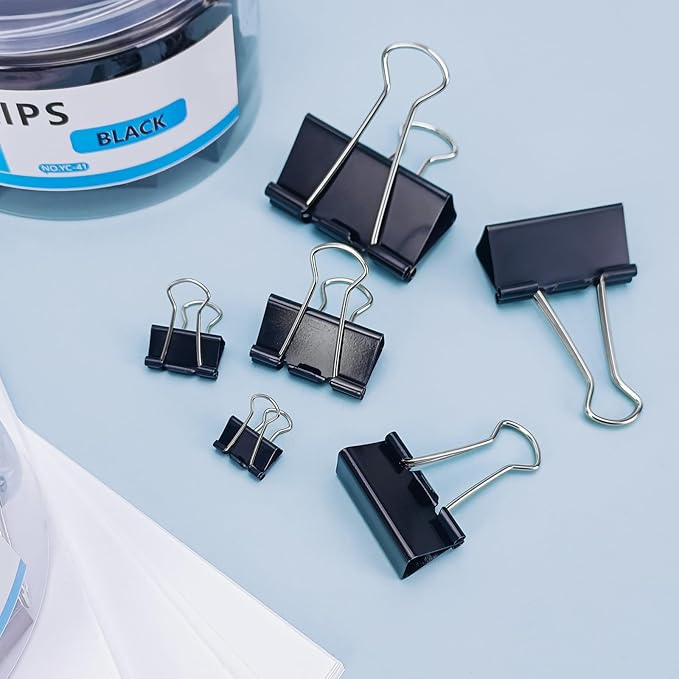 208 PCS 6 Sizes Binder Clips Assorted Sizes Including Extra Large Medium Small Black Clips Office Supplies Black Paper Clips Paper Clamps for Office Home School Bussiness