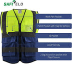 Safety Reflective Work Vest 6 Pack for Men and Women with 8 Pockets and Zipper High Visibility Construction Outerwear