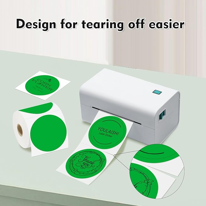 3 x 3Inch Round Color Coding Labels Circle Thermal Labels Printable Waterproof 500Pcs Round Stickers Adhesive Writable for Office,Home,Garage,DIY Sticker,Barcodes,Name Tag, Green