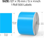 500 Pcs Large Moving Labels for Boxes 3 ×5 Inch Vinyl Self Adhesive Rectangle Stickers Color Coding Labels Waterproof Removable for Storage Bins Classroom Office Warehouse, Fluorescent Blue