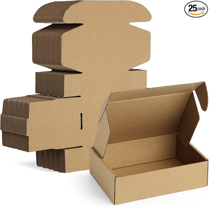 Famagic 7x5x2 Small Mailing Boxes - 25 Pack Brown Shipping Boxes for Small Business, Corrugated Cardboard Mailer Boxes for Packaging, Bulk