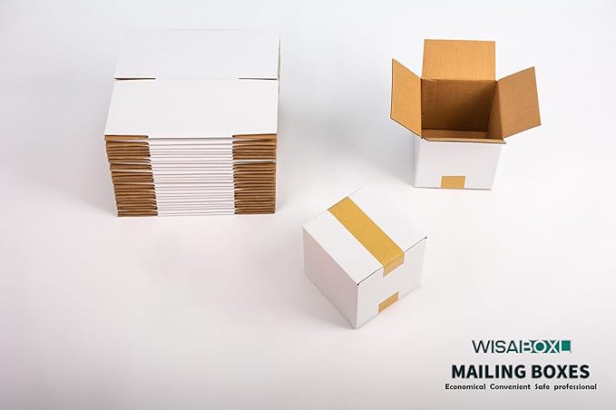 4x4x4 inch White Shipping Boxes, Corrugated Cardboard Small Boxes for Business Mailing, Packing, Moving, Storage, 25 Pack
