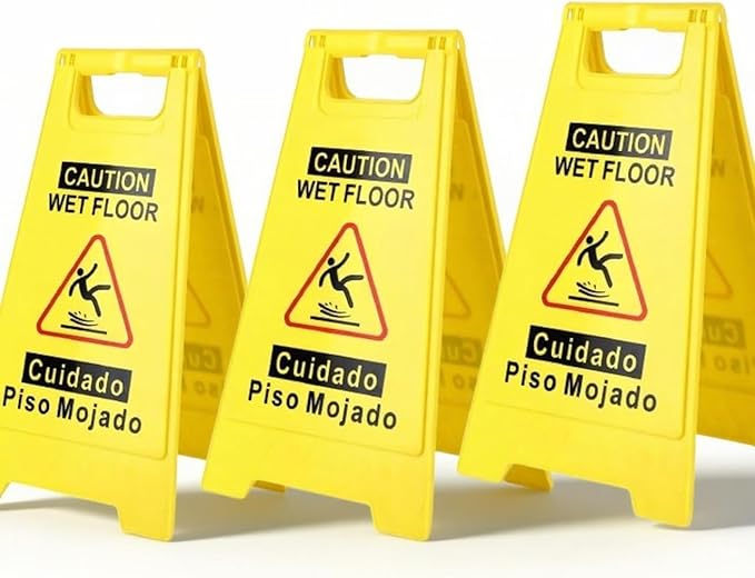 3 Pack Caution Wet Floor Sign, 24" Height, Bright Yellow, Double-Sided A-Frame Safety Caution Sign Commercial, Bilingual Caution Message