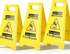 3 Pack Caution Wet Floor Sign, 24" Height, Bright Yellow, Double-Sided A-Frame Safety Caution Sign Commercial, Bilingual Caution Message