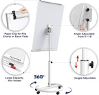TSJ OFFICE Mobile Standing Whiteboard - 40 x 26 Inches Dry Erase Magnetic White Board with Stand Flipchart Easel Height Adjustable