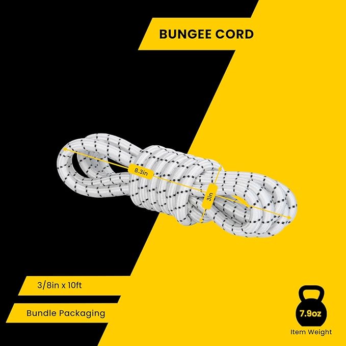 Bungee Cord Elastic Shock Cord 3/8" x 10' Bungee Rope for DIY, Tie Downs, Kayak and Outdoor - White&Black