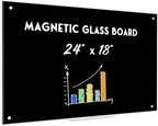 Black Dry Erase Board, 24" x 18" Magnetic Glass Whiteboard for Wall, Black Glass White Board with 1 Marker Tray and 3 Magnets for Office, Home, Classroom