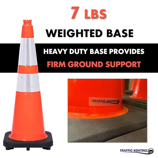 48 Pack 28" Inch Orange Traffic Safety Cones with Dual Reflective Collars - High Visibility Industrial Pylons Traffic Cones for Road, Parking Lots, Driving, Construction