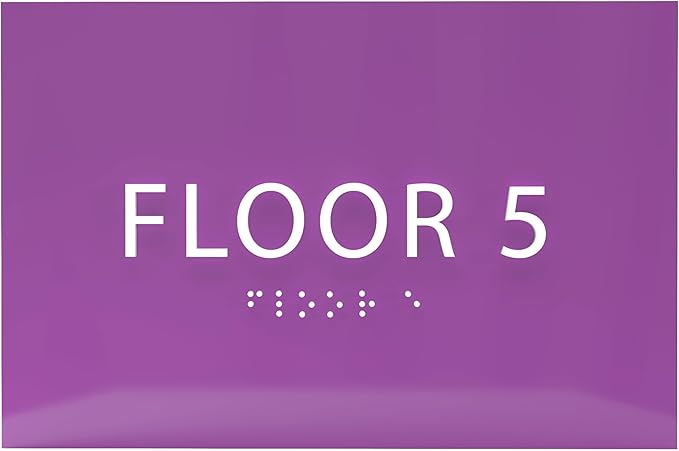 6" X4" Floor 5 Sign - ADA Compliant Tactile Graphics Grade 2 Braille Text | Wall Mount Plastic Directional Assistance, Floor Number Sign for Office, Schools, Hospitals, Apartments