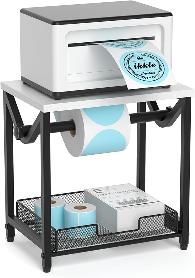 ikkle Label Holder for Rolls and Fanfold Labels, Wooden Thermal Label Holder for Desktop Label Printer, Shipping Label Holder for Thermal Printer Accessory, Ideal for Home, Office, Small Businesses
