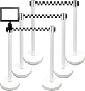 Retractable Stanchion, 6 SPECIALTY Posts + Signframe, 36" Ht, 78" Special Event & Holiday Theme Belt + Bonus Replacement Cassettes + Wall Receiver (WHT Post/Checker Belt)