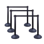 6 Pack Crowd Control Stanchions with 10FT Retractable Belt, Water Filled Base, Black Barrier Posts for Queue Management, Events, and Public Safety