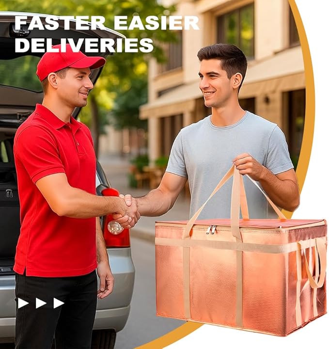 XXXL Insulated Food Delivery Bag - Reusable Thermal Cooler Grocery Bags for Catering & Delivery, Pizza Carrier for Events, Large Capacity Bag Keeps Food Hot/Cold for Shopping, Commercial (Gold, 1PK)