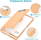 Rimilak Plastic Clipboard with Storage, 8.5 x 11 High Capacity Folio Nursing Case with Pen Holder, Size 14.2 x 9.6 x 1.2″ Folder Side-Opening for Classroom, Teacher, Smooth Writing, Pale Orange