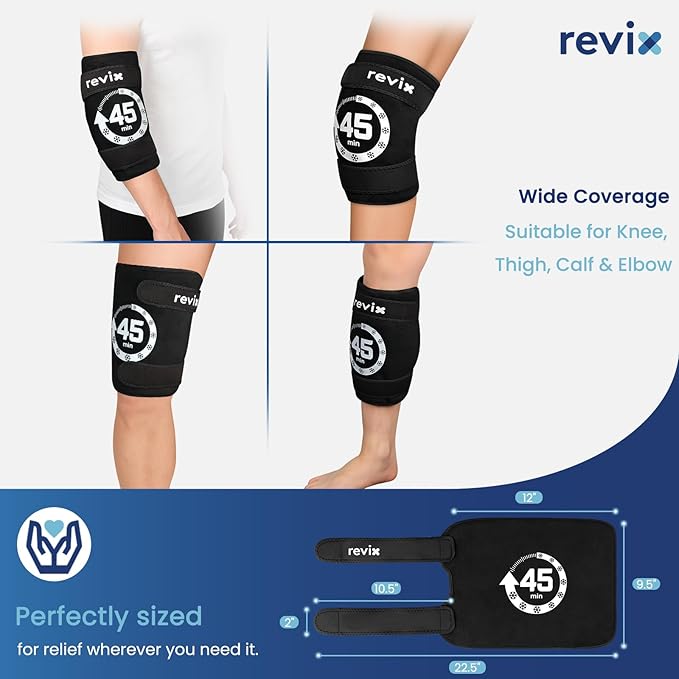 REVIX 2 Packs Knee Ice Pack Wrap, 45-Minute Long-Lasting Ice Pack for Knees with Ice Grid Gel Design, Reusable Gel Ice Wrap with Cold Compress Therapy for Thighs, Elbows, Calves & Legs (12" × 9.5")