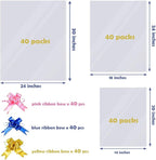 120 Packs Large Clear Cellophane Bags 14x20 18x24 24x30 Inches Jumbo Gift Basket Wraps Extra-large Clear Plastic Bags for Fruit Basket, Gift Wrap, Treats, Arts and Crafts, 120 pcs Pull Ribbon Bow Ties