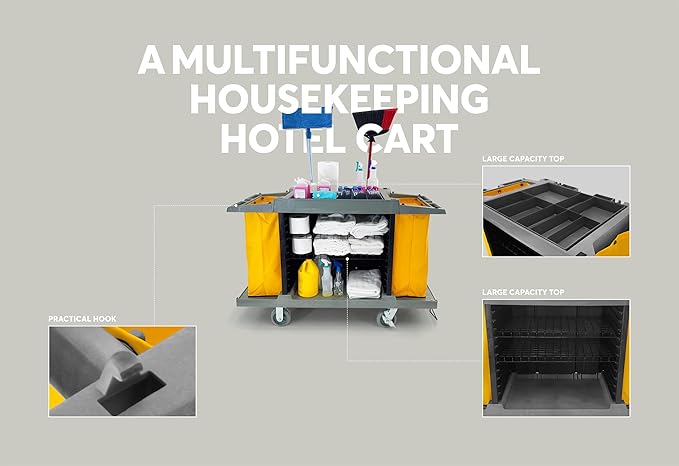 Hotel Cart Housekeeping Room Service Cart H 39" x L 60" X W 21" (Gray)