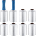 Jutom 8 Pcs Clear Stretch Wrap Roll Plastic Wrap for Moving with 2 Handles 5 x 1000 ft Cling Packaging Shrink Film Self Adhering Shipping Supplies for Moving Bounding Storing Pallet Furniture Glass